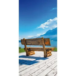 Decoración De Verano|Pancartas De Verano>DecoWoerner Pancarta De Tela Ignífuga "Banco De Madera Junto Al Lago" De Tela De Bandera 100 X 200 Cm marrón