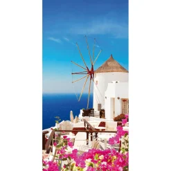 Decoración De Verano|Pancartas De Verano>DecoWoerner Pancarta De Tela Ignífuga "Molinos De Viento En El Mar Griego" De Tela De Bandera 100 X 200 Cm blanco