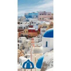 Decoración De Verano|Pancartas De Verano>DecoWoerner Pancarta De Tela Ignífuga "Casas En Santorini, Grecia" Tela De Bandera 100 X 200 Cm blanco
