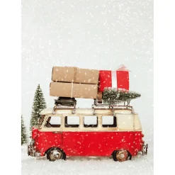 Pancartas De Navidad E Invierno|Bandera De Navidad>DecoWoerner Pancarta De Tela XL "Christmas Bus Bulli" De Tela De Bandera Ignífuga 150 X 200 Cm rojo