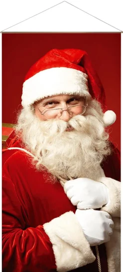 Pancartas De Navidad E Invierno|Bandera De Navidad>DecoWoerner Pancarta Ligera De Fibra Natural "Papá Noel" De Algodón 100 X 200 Cm rojo