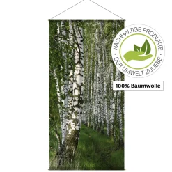 Pancartas De Primavera>DecoWoerner Pancarta Ligera De Fibra Natural "Bosque De Abedules" De Algodón 100 X 200 Cm verde