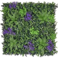 Paredes De Plantas|Plantas Artificiales Ignífugas>DecoWoerner Panel Planta Artificial MIX Helecho Con Flores Morado B1 verde