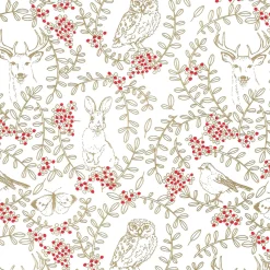 Papel De Regalo|Go Green - Envoltorio Para Regalo Ecológico>DecoWoerner Papel De Envolver Sostenible Con Animales Del Bosque, Vides Y Bayas Rojas - Bobina De Papel De Regalo De 50 M multicolor
