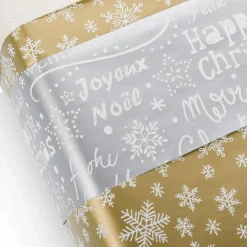 Papel De Regalo>DecoWoerner Papel De Regalo De Doble Cara Dorado Y Plateado Con Símbolos Navideños - Rollo De Papel De Regalo De 50 M oro