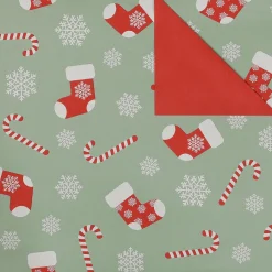 Papel De Regalo>DecoWoerner Papel De Regalo De Doble Cara Bastones De Caramelo Y Calcetines, Menta / Rojo verde