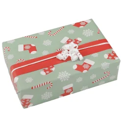 Papel De Regalo>DecoWoerner Papel De Regalo De Doble Cara Bastones De Caramelo Y Calcetines, Menta / Rojo verde
