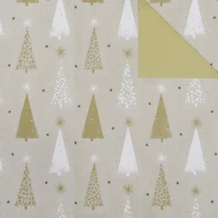 Papel De Regalo>DecoWoerner Papel De Regalo Doble Cara Árboles De Navidad Dorado / Crema oro
