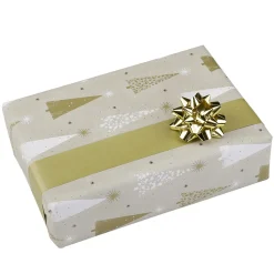 Papel De Regalo>DecoWoerner Papel De Regalo Doble Cara Árboles De Navidad Dorado / Crema oro