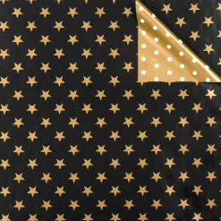 Papel De Regalo>DecoWoerner Papel De Regalo Navideño De Doble Cara Con Estrellas Y Puntos Negros Y Dorados - Rollo De Papel De Regalo De 50 M oro