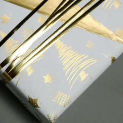 Papel De Regalo|Go Green - Envoltorio Para Regalo Ecológico>DecoWoerner Papel De Regalo Navideño Sostenible De Doble Cara Con Abetos Y Estrellas En Dorado - Bobina De Papel De Regalo De 50 M oro