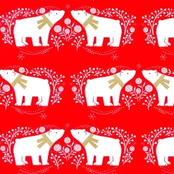 Papel De Regalo|Go Green - Envoltorio Para Regalo Ecológico>DecoWoerner Papel De Regalo Navideño Sostenible De Color Con Osos Polares Blancos - Bobina De Papel De Regalo De 50 M rojo
