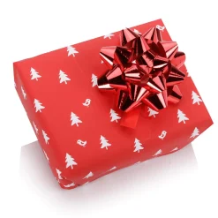 Papel De Regalo|Go Green - Envoltorio Para Regalo Ecológico>DecoWoerner Papel De Regalo Navideño Sostenible De Color Con Abetos Blancos - Bobina De Papel De Regalo De 50 M rojo