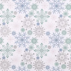 Papel De Regalo>DecoWoerner Papel Kraft Con Copos De Nieve En Azul Claro, Rosa, Plata Y Menta - Rollo De Papel De Regalo De 50 M blanco
