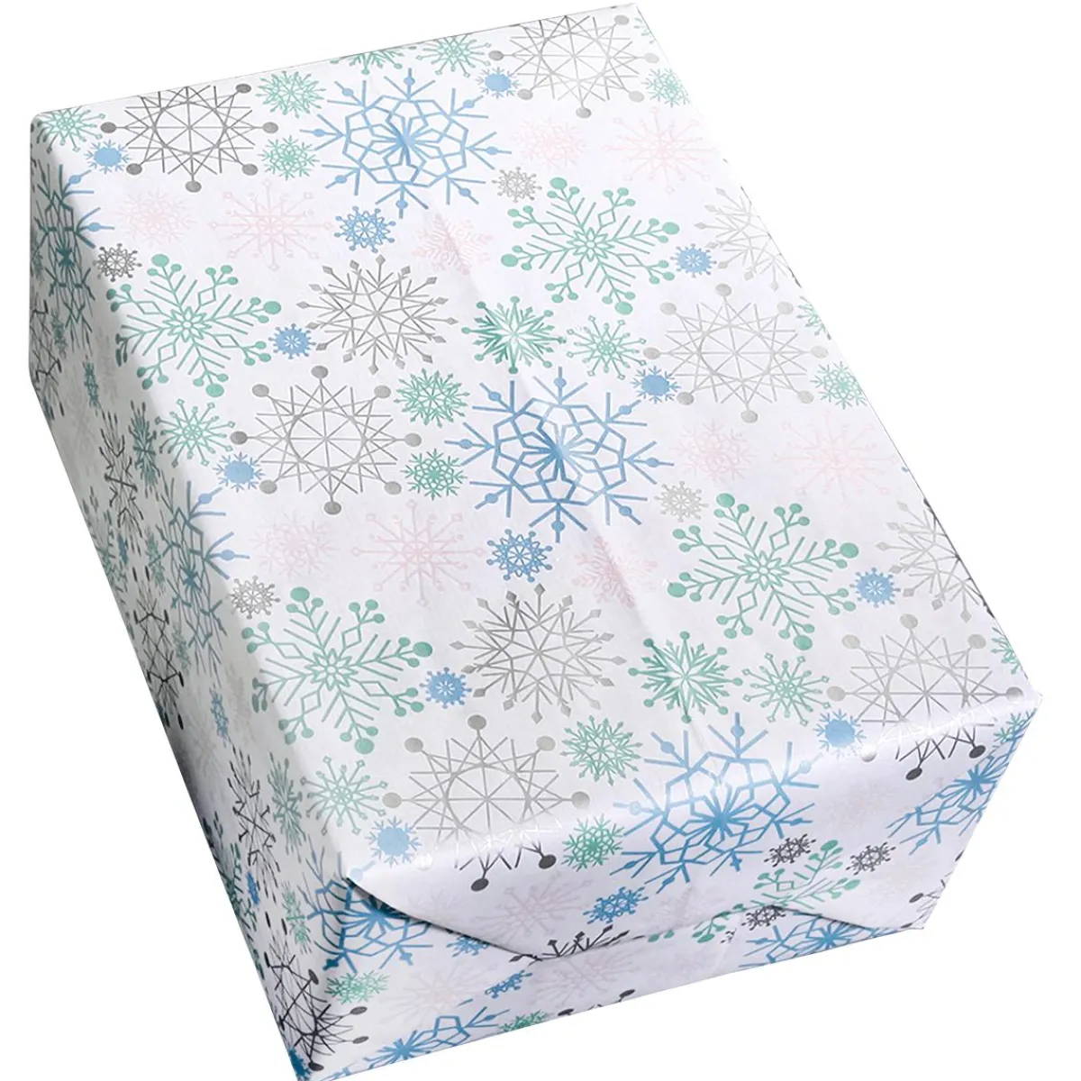 Papel De Regalo>DecoWoerner Papel Kraft Con Copos De Nieve En Azul Claro, Rosa, Plata Y Menta - Rollo De Papel De Regalo De 50 M blanco