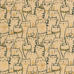 Papel De Regalo|Go Green - Envoltorio Para Regalo Ecológico>DecoWoerner Papel Kraft Reciclado Con Gatos Y Detalles Dorados - Rollo De Papel De Regalo De 50 M marrón