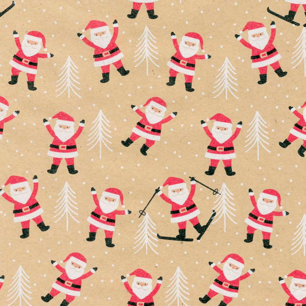 Papel De Regalo|Go Green - Envoltorio Para Regalo Ecológico>DecoWoerner Papel Kraft Reciclado Con Papá De Noel Y Abetos Blancos - Rollo De Papel De Envolver De 50m marrón
