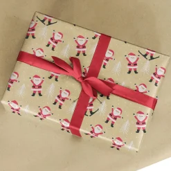 Papel De Regalo|Go Green - Envoltorio Para Regalo Ecológico>DecoWoerner Papel Kraft Reciclado Con Papá De Noel Y Abetos Blancos - Rollo De Papel De Envolver De 50m marrón