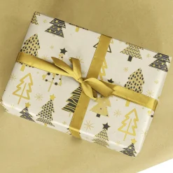 Papel De Regalo|Go Green - Envoltorio Para Regalo Ecológico>DecoWoerner Papel Kraft Reciclado Con árboles De Navidad En Beige, Negro Y Dorado - Bobina De Papel De Regalo De 50 M marrón