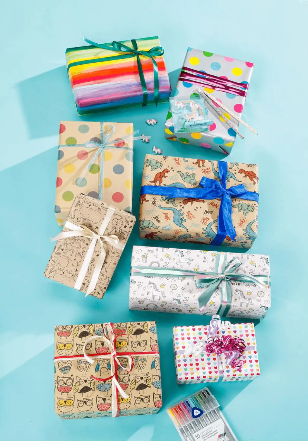 Papel De Regalo|Go Green - Envoltorio Para Regalo Ecológico>DecoWoerner Papel Kraft Reciclado Con Búhos De Colores - Rollo De Papel De Regalo De 50 M. multicolor