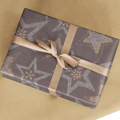 Papel De Regalo|Go Green - Envoltorio Para Regalo Ecológico>DecoWoerner Papel Kraft Reciclado Oscuro Con Estrellas Plateadas - Rollo De Papel De Regalo De 50 M marrón