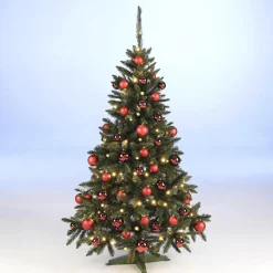 Árboles De Navidad Artificiales>DecoWoerner Paquete Económico Árbol De Navidad 180 Cm Con Adornos De Plástico s Y Luces De Hadas rojo