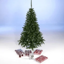Árboles De Navidad Artificiales>DecoWoerner Paquete Económico Árbol De Navidad 180 Cm Con Adornos De Plástico s Y Luces De Hadas rojo