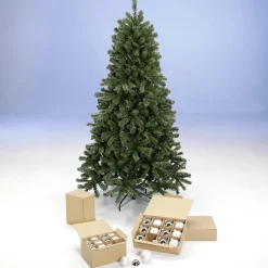 Árboles De Navidad Artificiales>DecoWoerner Paquete Económico Árbol De Navidad 210 Cm Incl. Adornos De Cristal Y Luces De Hadas oro