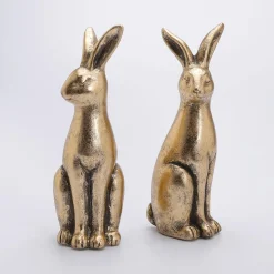 Decoración De Pascua>DecoWoerner Pareja De Conejos De Pascua De Cerámica Dorada 2 Piezas oro