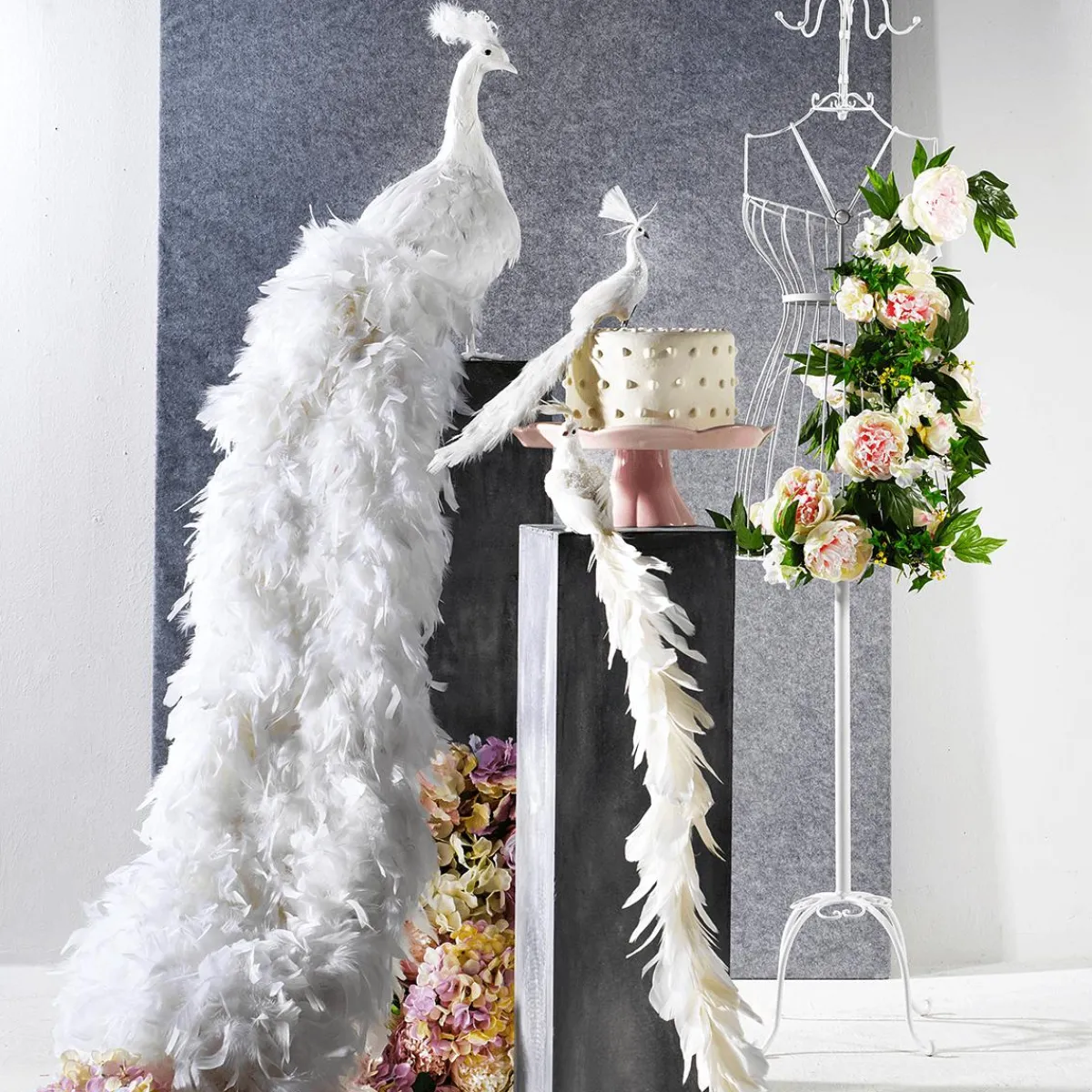 Decoración De Animales|Decoración Temática>DecoWoerner Pavo Real Decorativo, Longitud: 150 Cm blanco
