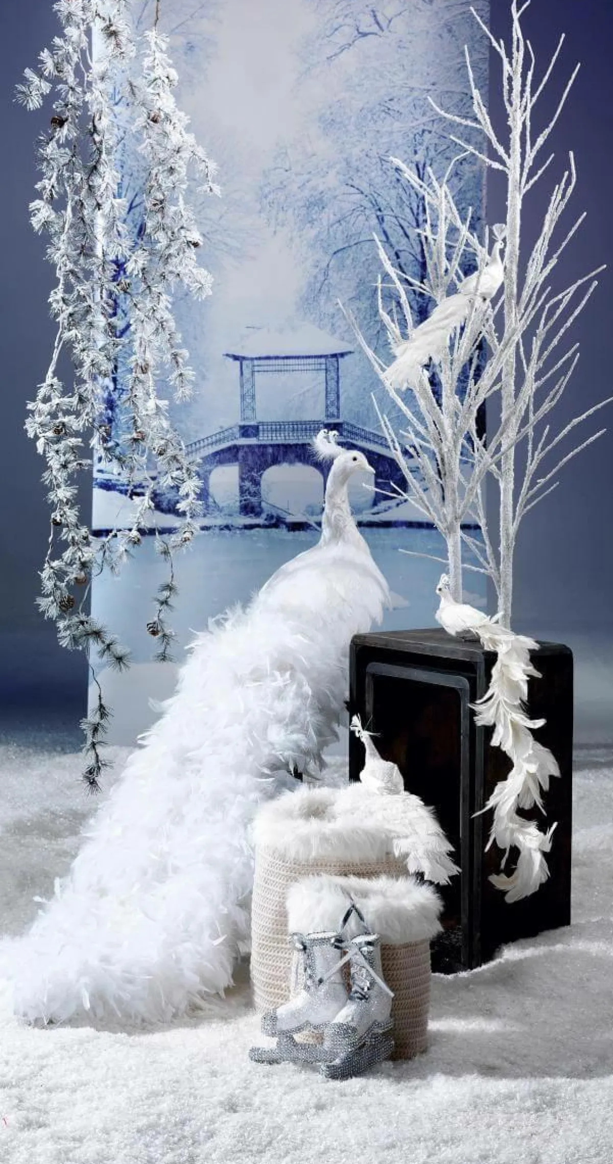 Decoración De Animales|Decoración Temática>DecoWoerner Pavo Real Decorativo, Longitud: 150 Cm blanco