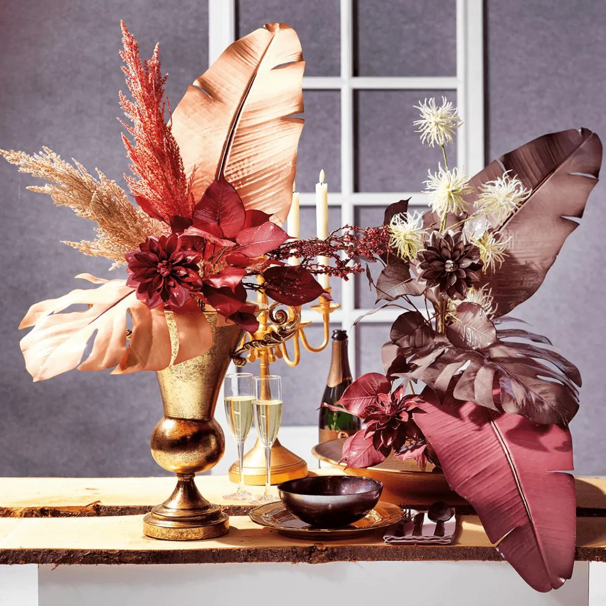 Decoración De Otoño>DecoWoerner Rama Con Fronda Artificial 60 Cm Burdeos rojo