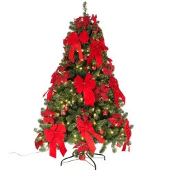 Árboles De Navidad Artificiales>DecoWoerner Árbol De Navidad Artificial Decorado Con LED, Adornos Navideños s, Lazos, Flores De Navidad Y Pequeños Regalos 210 Cm rojo