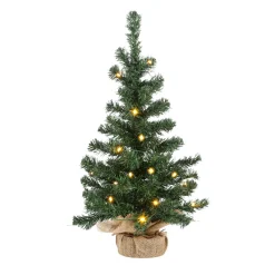 Árboles De Mesa Y Ramas De Abeto>DecoWoerner Árbol De Navidad Deco Con LED Y Bolsa De Yute 60 Cm verde