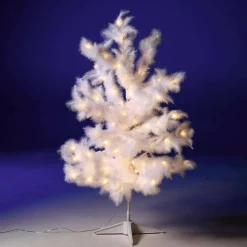 Decoración Navideña Xxl|Luces De Navidad>DecoWoerner Árbol Decorativo Con Plumas, LED Cálido, 120 Cm blanco