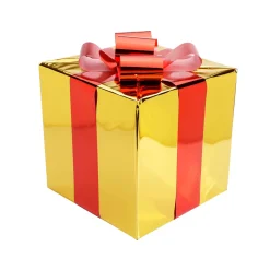 Figuras De Navidad>DecoWoerner Regalo De Navidad 40 Cm Dorado Con Lazo Rojo oro