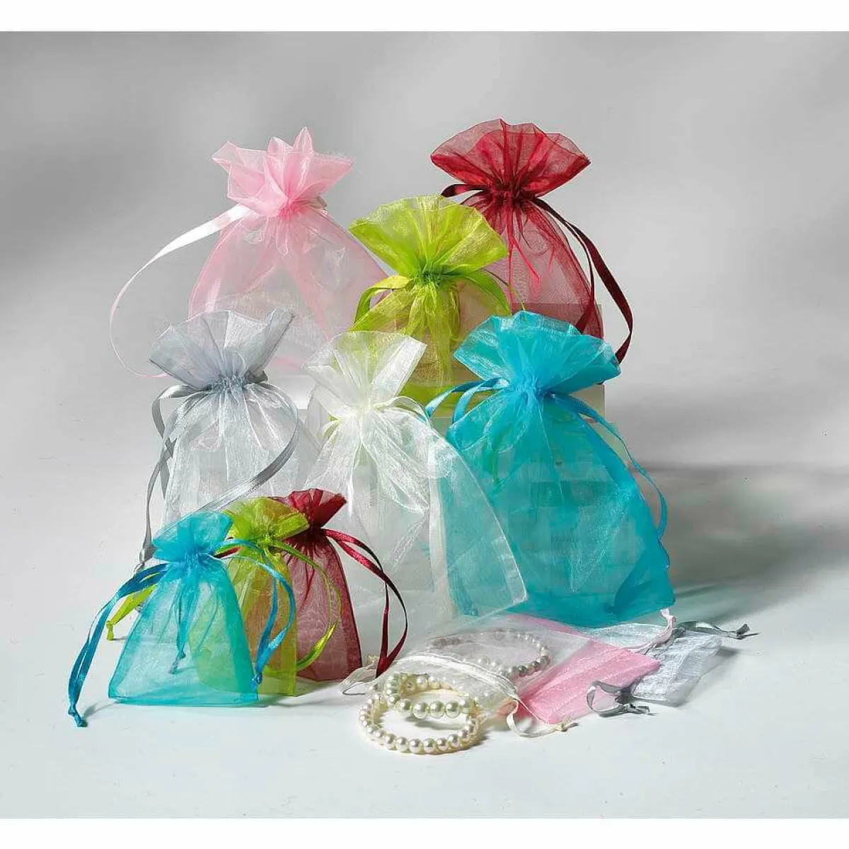 Bolsitas Con Cordón|Decoración Temática>DecoWoerner Saquitos De Organza 18 Cm, 50 Piezas, Burdeos rojo