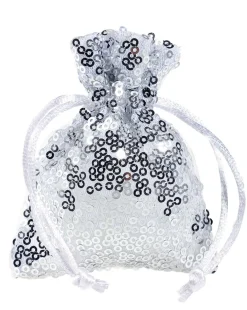 Bolsitas Con Cordón>DecoWoerner Saquitos De Organza Lentejuelas 10 Cm, 10 Piezas, plata