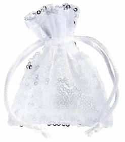 Bolsitas Con Cordón>DecoWoerner Saquitos De Organza Lentejuelas 10 Cm, 10 Piezas, plata