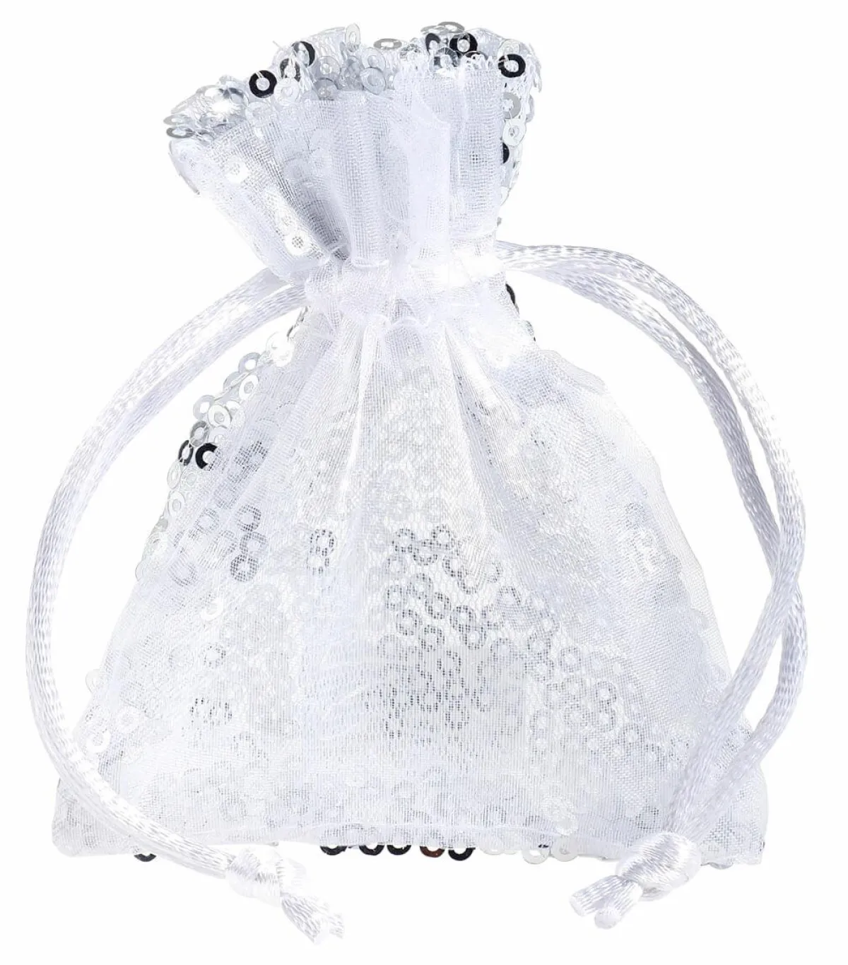 Bolsitas Con Cordón>DecoWoerner Saquitos De Organza Lentejuelas 10 Cm, 10 Piezas, plata