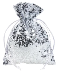 Bolsitas Con Cordón>DecoWoerner Saquitos De Organza Lentejuelas 18 Cm, 10 Piezas, plata
