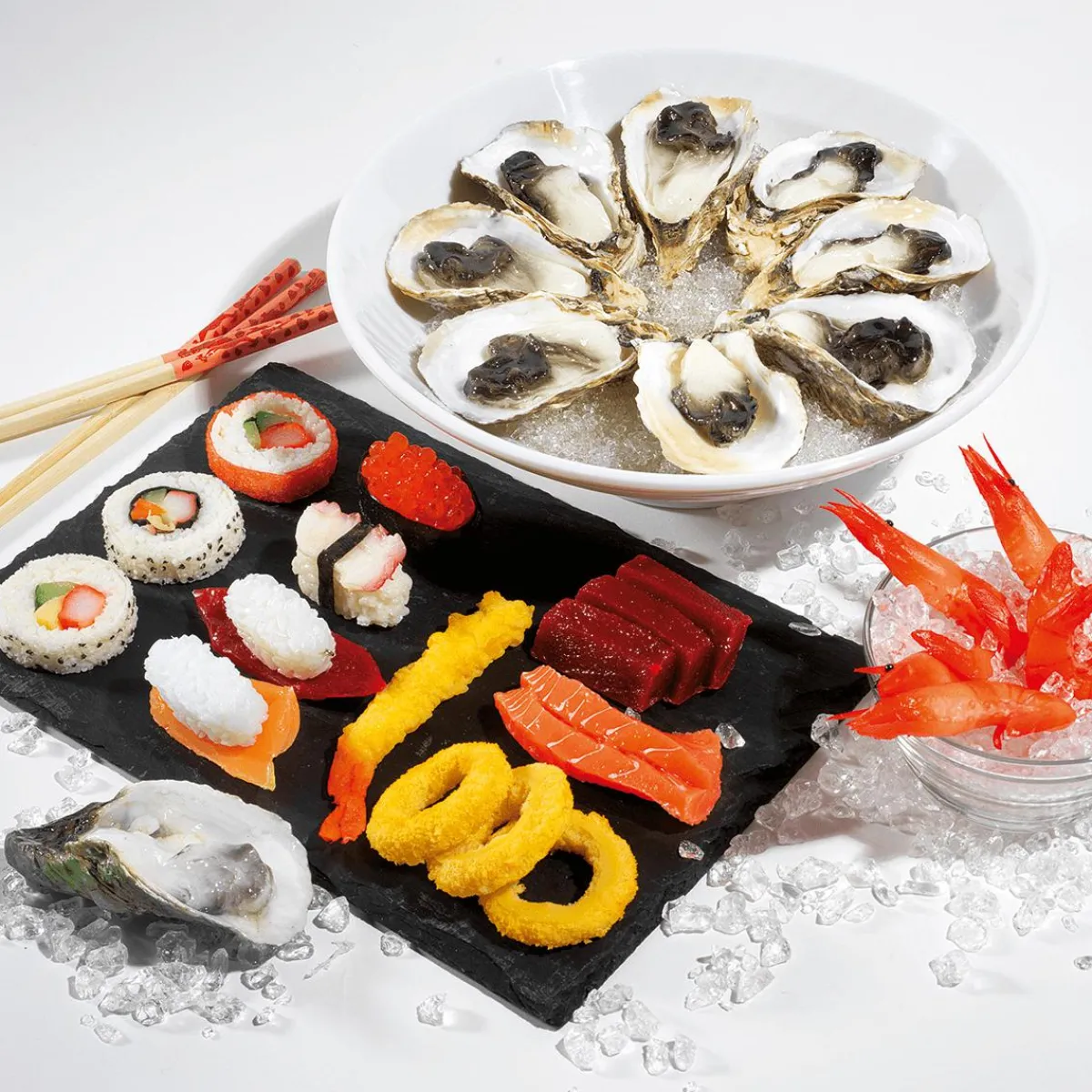 Platos Y Comida Rápida|Pescados Y Mariscos>DecoWoerner Sushi Set Maniquí De Comida, Set 4 Piezas rojo