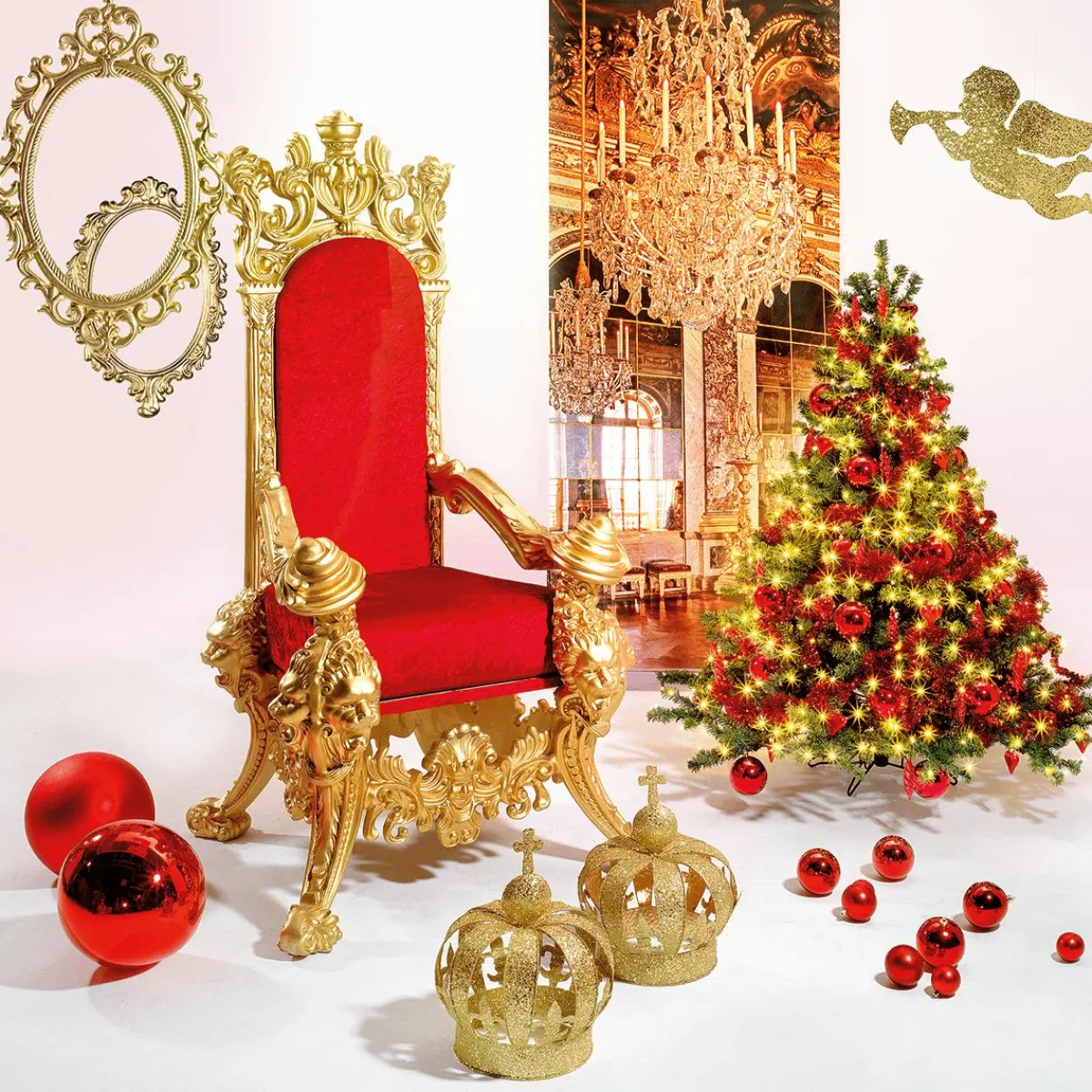 Decoración Navideña Xxl>DecoWoerner Trono "Estilo Barroco", Altura: 190 Cm, Oro-rojo multicolor