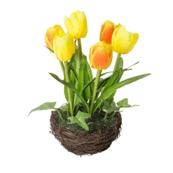 Decoración De Primavera|Flores Artificiales>DecoWoerner Tulipanes Artificiales En Cesta Amarilla, 20 Cm naranja