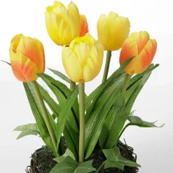 Decoración De Primavera|Flores Artificiales>DecoWoerner Tulipanes Artificiales En Cesta Amarilla, 20 Cm naranja