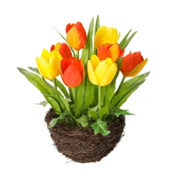 Decoración De Primavera|Flores Artificiales>DecoWoerner Tulipanes Artificiales En Cesta , 25 Cm naranja