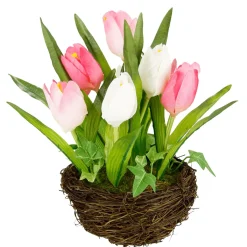 Decoración De Primavera|Flores Artificiales>DecoWoerner Tulipanes Artificiales En Cesta , 25 Cm rosa